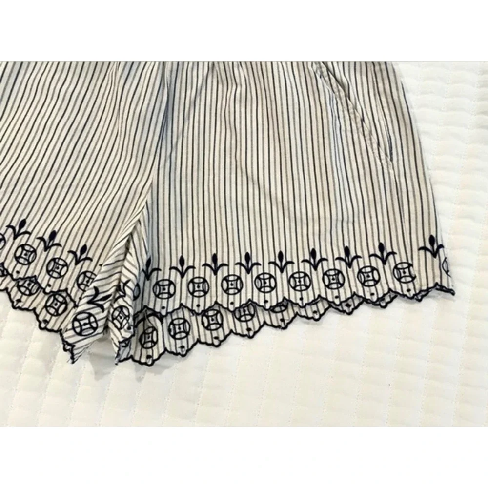 Madewell Embroidered Scallop Hem Striped Cotton‎ Shorts XS